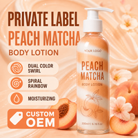 Lotion Corporelle Pêche Matcha Marque Blanche 200ml Effet Spirale Bicolore Arc-en-ciel Hydratante Personnalisée OEM Vente en Gros