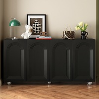 Buffet moderne noir à 4 portes avec panneaux arqués et pieds métalliques pour salon, salle à manger, entrée