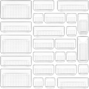 Clear Plastic Gaveta Organizador Bandejas para Maquiagem Escritório Mesa Banheiro Quarto Cozinha Gaveta Organizador Set