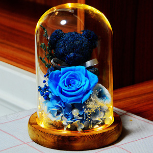 Rose éternelle <span class=keywords><strong>fleurs</strong></span> préservées <span class=keywords><strong>mousse</strong></span> ours fête des mères éternelle fleur préservée pour toujours Roses dans un dôme de verre - Product Image 2