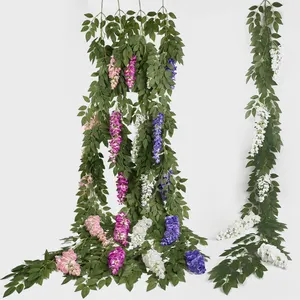 कृत्रिम लंबी wisteria फूल छत शादी डार्क पर्पल विशाल के लिए अच्छी कीमत के साथ सफेद suspendues खड़ी फूल