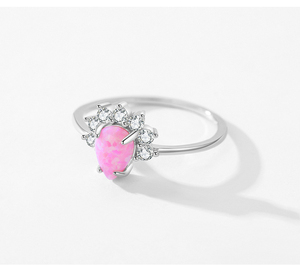 Flower pink <b>Opal</b> <b>Ring</b> 925 Sterling <b>Silver</b> Prong Setting Round Brilliant Cut Diamond Women's Romantic Engagement <b>Ring</b> - Product Image 4