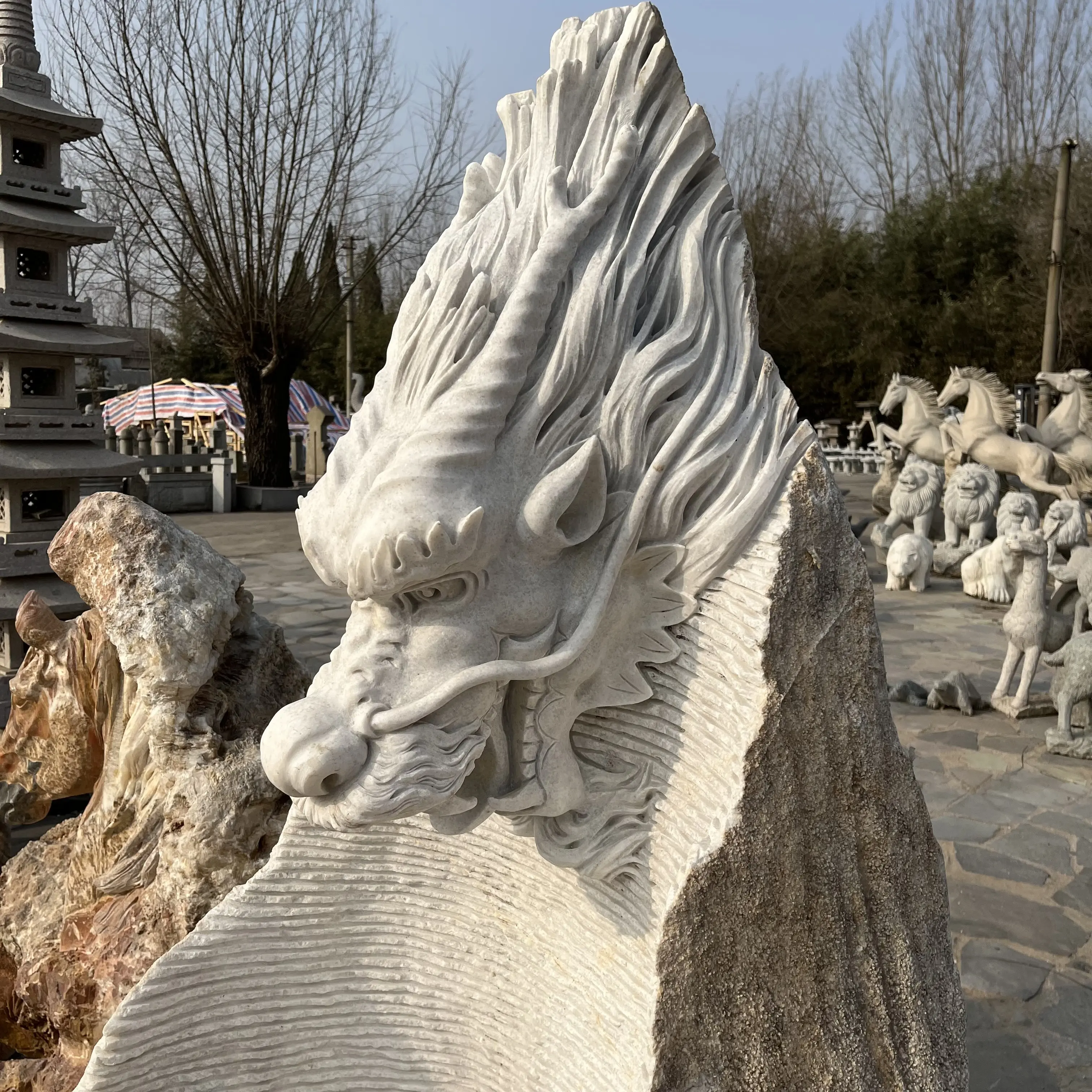 Статуя садовый камень украшение мраморный античный камень уличный водяной фонтан Голова Дракона фонтан