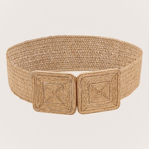 Cinture da donna in paglia PP intrecciata all'ingrosso, cinture elastiche quadrate simmetriche in lega per ragazze, in rattan - Product Image 4