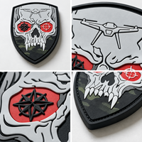 Patch PVC 3D personnalisé écologique en relief, motif crâne de drone, non toxique, en caoutchouc souple, avec logo camouflage pour vestes et vêtements