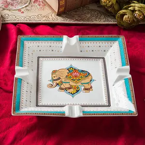 Keramische Vintage Olifant Vierkante Asbak Met Slots Porselein Souvenirs Sigaar Asbakken