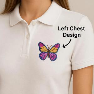 Parches Termoadhesivos Personalizados de Alta Calidad con Diseño de Mariposa, Flor y Corazón en 3D, Bordado en el Pecho Izquierdo, Logotipo de Polo, Estilo Femenino y Elegante - Product Image 1