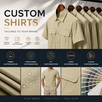 Chemise de travail en twill de polyester à manches courtes pour homme, personnalisable en usine (OEM), avec options d'impression numérique et de broderie