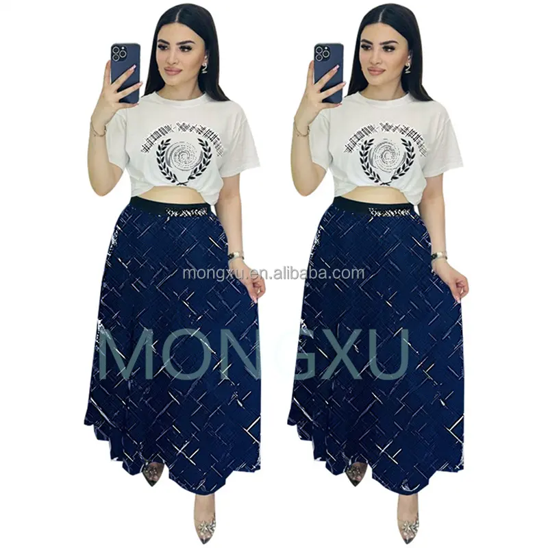 2024 नए उत्पाद डिजाइनर महिला कपड़ों की फैशन विंटेज महिलाएं लंबे मैक्सी स्कर्ट सेट ग्रीष्मकालीन ब्रांड लक्जरी दो टुकड़े