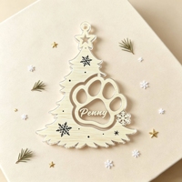 Ornement de Noël personnalisé avec empreinte de patte d'animal, lettre nominative sur mesure, élégant, marron doré, patte de chien ou de chat, décoration suspendue en acrylique pour Noël