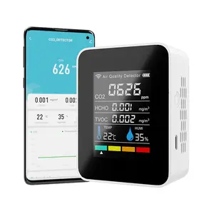 Portátil 5 en 1 WIFI Dióxido de carbono HCHO TVOC CO2 Detector de calidad del aire Temperatura Humedad Monitor de calidad del aire Analizador de gas