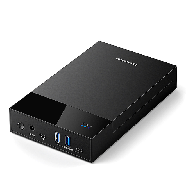 Blueendless 2.5/3.5 HDD SSD Enclosure USB3.0 Hub Support 18TB Type C to SATA Adapter Tool-Free External Case with 12V Power