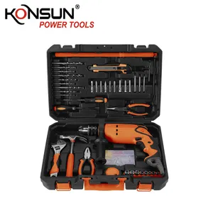 KONSUN Kit Peralatan Listrik 85202, 45 Buah Set Peralatan Listrik Bor Kombo dengan Kotak Peralatan Tangan