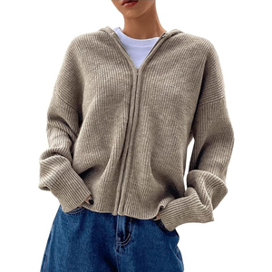 <span class=keywords><strong>Pull</strong></span> épais personnalisé pour femme <span class=keywords><strong>avec</strong></span> <span class=keywords><strong>manches</strong></span> bouffantes et capuche, cardigan en tricot surdimensionné pour l'hiver - Product Image 1