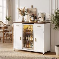 Meuble de bar à café design industriel en bois avec mini-réfrigérateur, prise électrique et porte-verres pour salon et cuisine