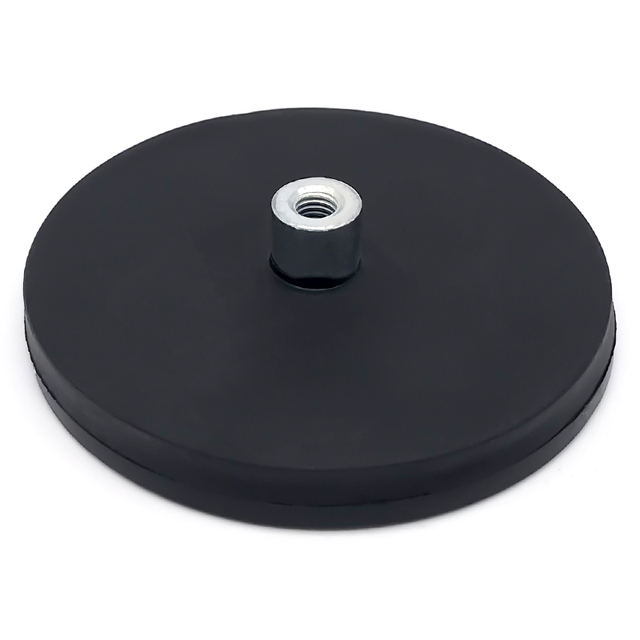 High Quality Factory Price M4 M5 M6 Inner Threaded Column Black Rubber Coated N35-N45 Neodymium Pot Magnet D34*34mm D66mm