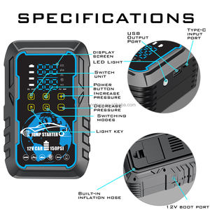 Портативное зарядное устройство для автомобильного аккумулятора 12В с функцией запуска двигателя и компрессором для шин, внешний аккумулятор с компрессором - Product Image 6
