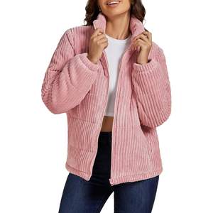 Chaqueta acolchada de pana de Invierno para mujer 2025, chaqueta cálida de manga larga con cuello levantado y bolsillos con cremallera, abrigo para exteriores - Product Image 1