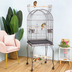 Cage à perroquet professionnelle en métal avec toit ouvrant et support roulant, grande volière durable pour perroquet gris africain - Product Image 5