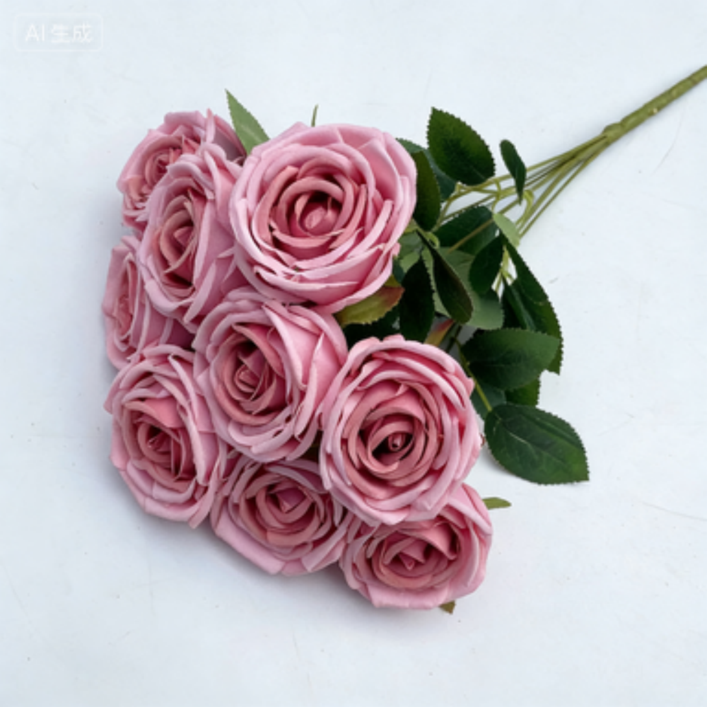 bouquet 9 têtes rose 47cm rose rouge