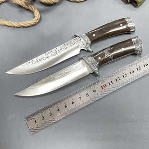 Couteau de chasse à double tête en acier gaufré sur les fesses et traversin Couteau de porte extérieur à lame fixe de survie en camping avec gaine en nylon noir - Product Image 3