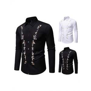 Luxuriöses Langarm-Herrenhemd mit Glitzerpailletten, Maßgeschneidertes Party- und Abschlussballhemd, Bedrucktes Formelles Hemd für Herren - Product Image 3