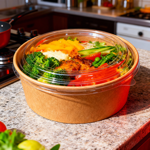 Nouveautés : Grand bol à salade en papier compostable personnalisé pour la livraison de plats à emporter - Product Image 3