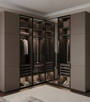 Armoire à portes coulissantes en verre sur mesure sans poignées |   Armoire de rangement moderne et élégante pour chambre à coucher, portes en verre transparent, grande capacité