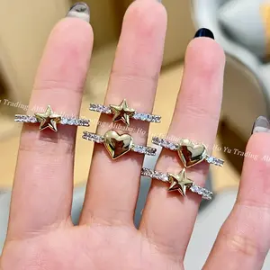 2024 diskon besar cincin perhiasan Fashion Set pasangan dengan Moissanite berlian emas bintang desain hati untuk wanita pertunangan dan pernikahan