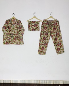 Pyjama en coton biologique de qualité supérieure, motif bleu, imprimé à la main, ensemble de pyjama pour femmes, prix de gros - Product Image 1