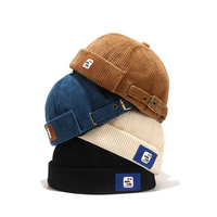 Topi Beanie warna Soild antik dapat disesuaikan pria wanita uniseks musim semi musim gugur musim dingin topi tanpa tepi topi Docker Corduroy
