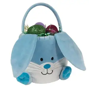 Toptan paskalya kovası pembe mavi Tote yumurta avı Bunny çanta süblimasyon paskalya sepeti