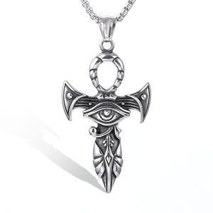 Collar con Colgante de Espada Ankh y Ojo de Horus Egipcio de Acero Inoxidable para Hombre, Chapado en Oro de 18K, Joyería Luminati, Venta al Por Mayor - Product Image 1