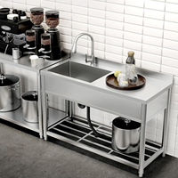 Évier de préparation industriel en acier inoxydable avec table de travail, cuve simple, pour équipement de restauration OEM