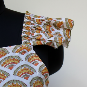 ชุดแมกซี่เดรสแขนยาวสำหรับผู้หญิงลาย Paisley ผ้าชีฟองสีเหลือง - Product Image 1