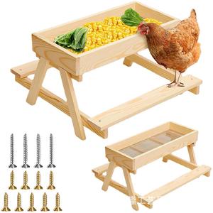 Mangeoire en bois pour poules, canards et oies, support d'alimentation extérieur en bois massif, couleur bois naturel brun - Product Image 2
