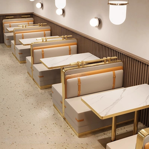 Ensemble de mobilier de restaurant de luxe personnalisable pour hôtels et cafés, en acier inoxydable et mousse haute densité, comprenant table à manger, chaise et banquette - Product Image 2