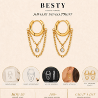 Boucles d'oreilles créoles pendantes à double chaîne en zircon pour femme, en acier inoxydable, bijoux fantaisie, cadeaux pour femme