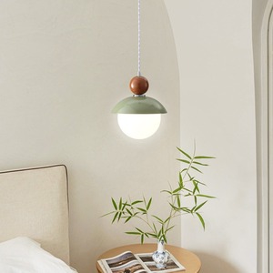 Lampe suspendue Zhiwei, design boule en bois vert crème, éclairage pour chambre à coucher et bureau - Product Image 2