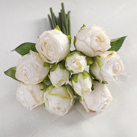 ZUOYI AR-011 doux artificiel 28CM 10 têtes bord brûlé Rose fleur bouquet Roses Bouquet pour mariage