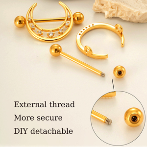 HENGSEN Nuevo Piercing de Pezón de Acero Inoxidable 361L con Barra Curva y Cristales de Cobre CZ Pavimentados, Anillos de Pezón para Mujer, Joyería Corporal - Product Image 3