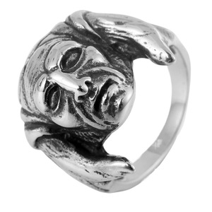 yunnique Men's <b>Titanium</b> Steel <b>Ring</b> Face Shape Retro Monster Design Gift Jewelry - Product Image 5