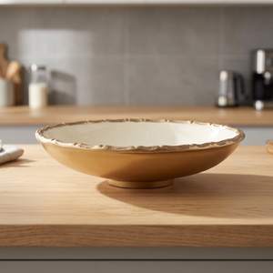 Bol en aluminium avec bord doré, intérieur blanc, bordure sculptée, design glamour, écologique, durable, fait main, pour servir les aliments, utilisation en fête - Product Image 4