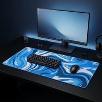 Alas Mouse Gaming Blue Liquid Marble, Alas Meja Ekstensi, Alas Karet Anti Selip, Tepi Jahitan, untuk Rumah dan Kantor