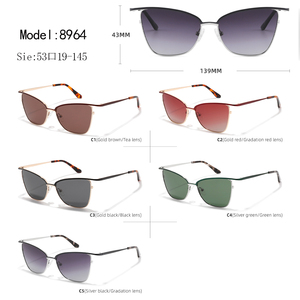 Lunettes de soleil unisexes œil de chat, monture métallique à bordure complète, verres noirs et gris, protection UV400, protection solaire pour adultes - Product Image 3