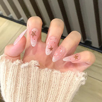 Kuku Palsu Persegi Aurora Meteor Glitter Pink Ungu 24pcs Pendek Model Ballet Flash Dapat Dilepas Full Cover Press on