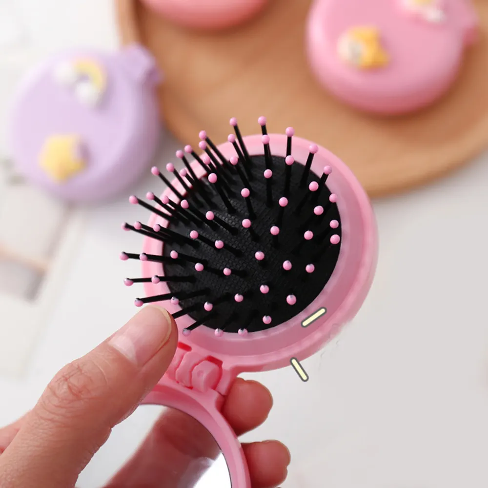 Rainbow Cute Folding Mini Pocket Hair Brush With Mirror For Baby Plastic Airbag Travel Portable Makeup Cushion Comb