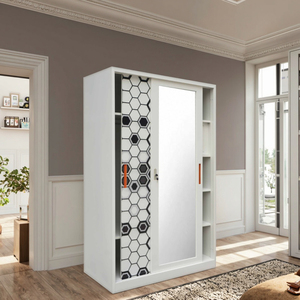 Meubles de chambre à coucher coulissants modernes armoire-penderie en métal bon marché <span class=keywords><strong>avec</strong></span> <span class=keywords><strong>serrure</strong></span> et clé imprimée armoire Lemari Baju Besi pour usage domestique - Product Image 1