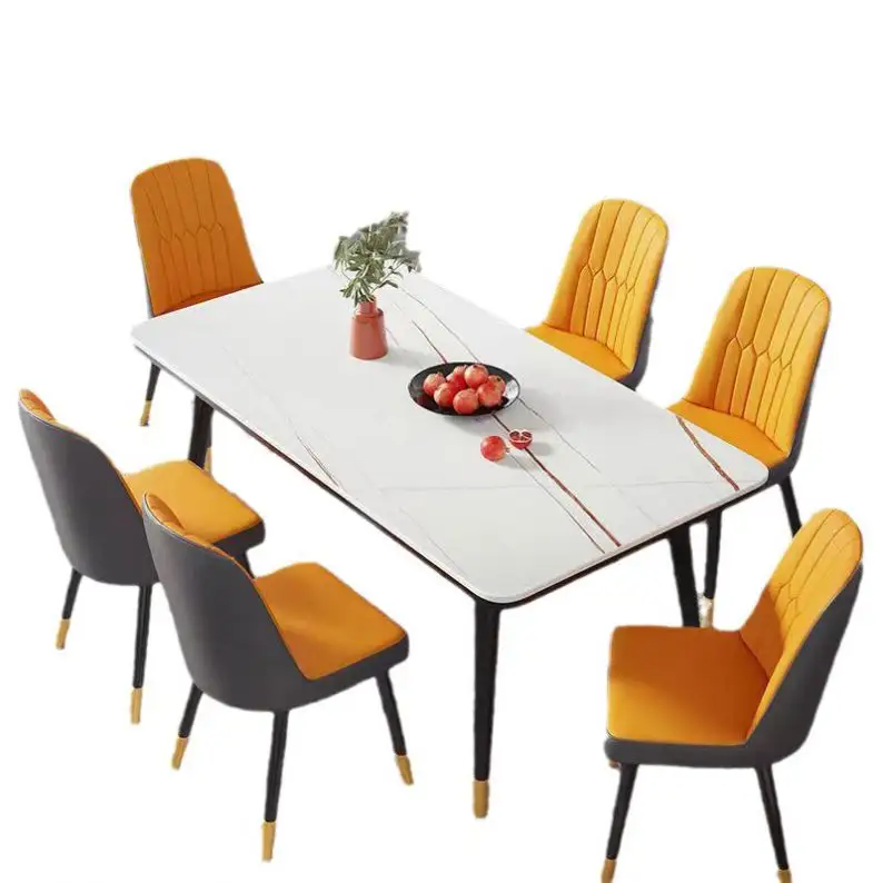 Conjunto de mesa de jantar em mármore para casa de jantar de luxo italiano moderno em ardósia branca