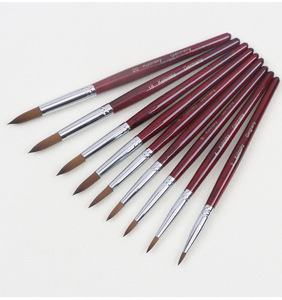 Ensemble de 9 pinceaux à ongles en poils de Kolinsky pour acrylique 2 # -20 #   Outils de manucure professionnels avec manche en bois rouge pour peinture, dessin et extension de gel - Product Image 1
